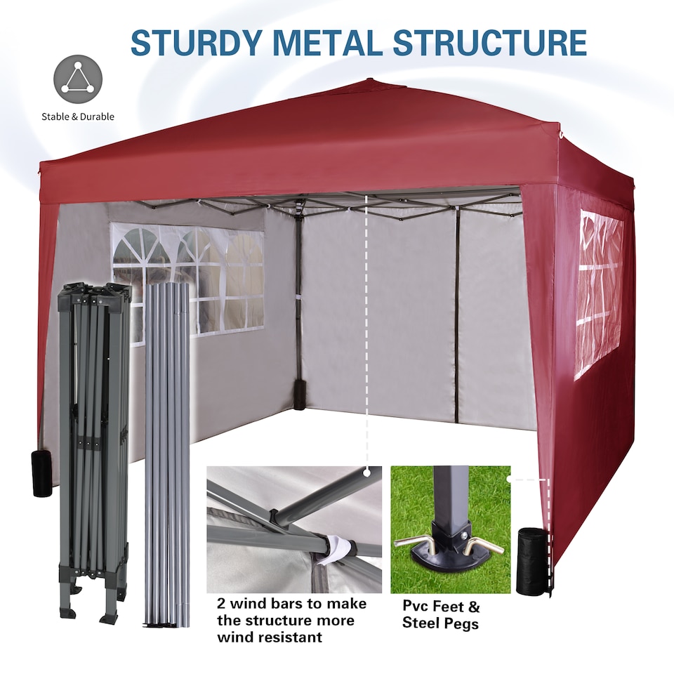 image 1 of MCC Direct Gazebo 3x3 Pop up Garden Outdoor Tent Patio Canopy Marquee with Sides