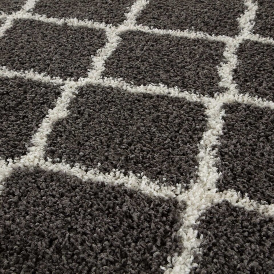 image 1 of The Rugs Moroccan Collection Soft High Pile Shaggy Lattice Floor Rugs and Runners Living Room