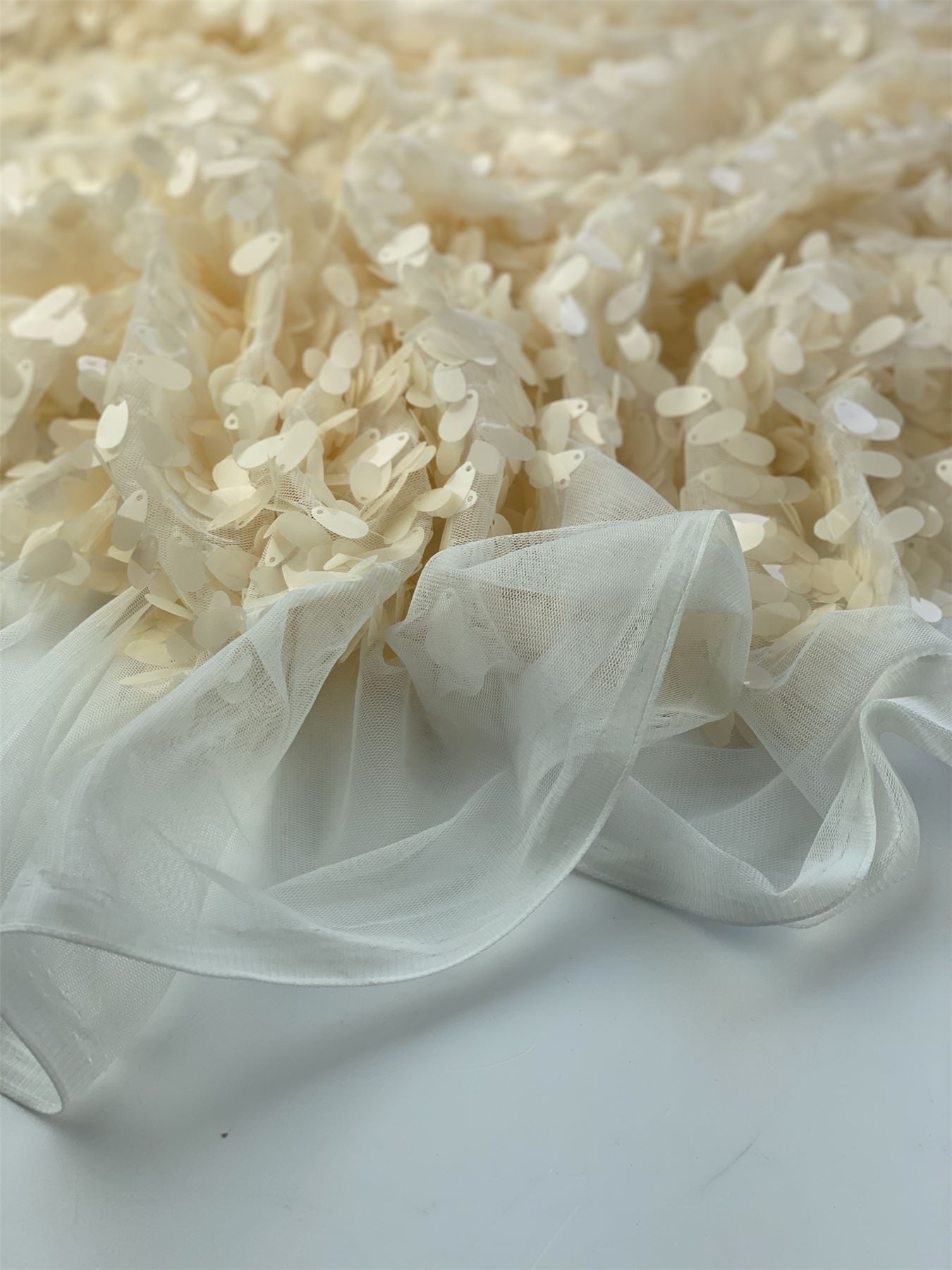 Beige Memphis Sequin Mesh Fabric for Dressmaking, 130cm / 51" Wide - per metre