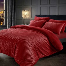 Velosso Glitter Corduroy Teddy Fluffy and Warm Fleece Duvet Cover Set | Red | Red | Super King