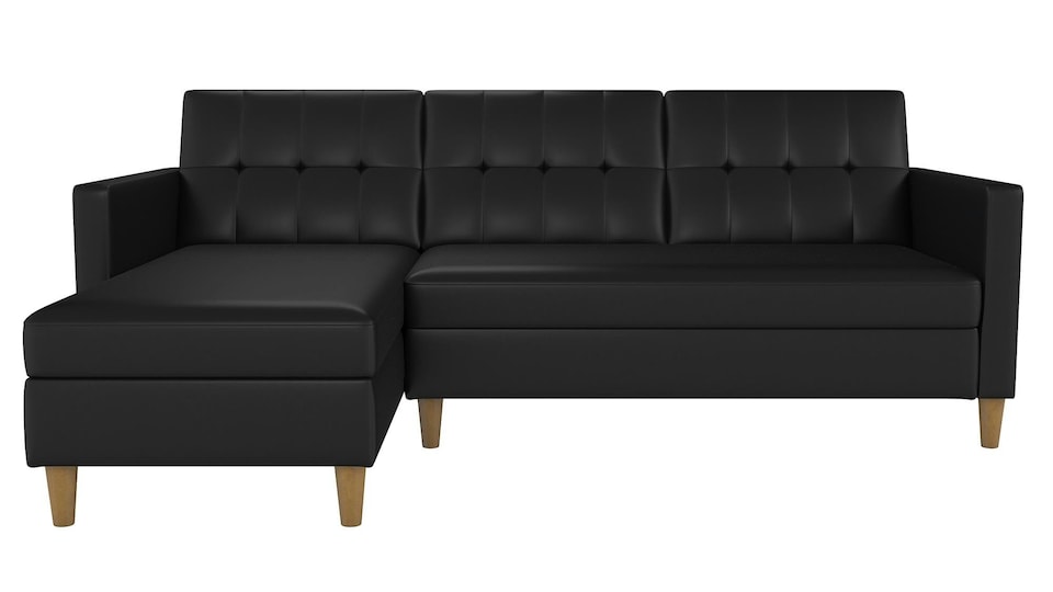 image 1 of Hartford sectional sofa bed in pu black | Black | BLACK | Three Seater