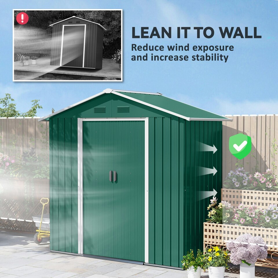 image 1 of Outsunny 6.5 x 3.5ft Metal Garden Shed, Outdoor Storage Shed for Tool Organization with Double Sliding Doors and 4 Vents for Garden, Patio, Green