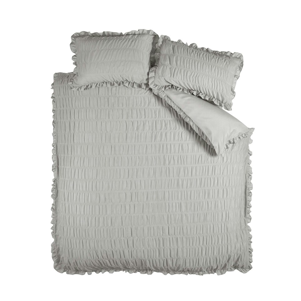 image 1 of Catherine Lansfield Seersucker Frill Silver Duvet Cover Set Grey | Single