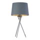 image 2 of Set of 2 Tripod - Chrome Lamps with Grey & Gold Fabric Shade | Chrome | Grey | Large | 2