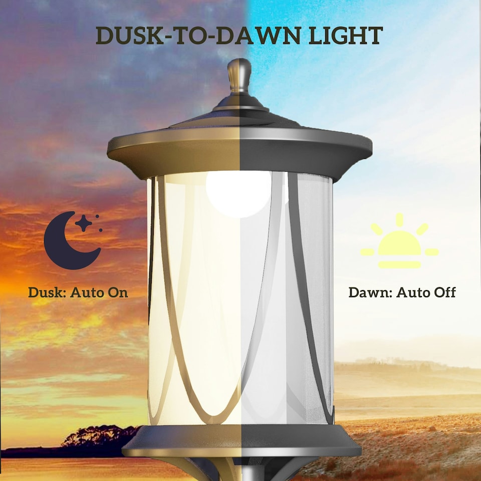 image 1 of Outsunny 1.3 M LED Outdoor Street Light, Waterproof IP44, Cool White Black | Black