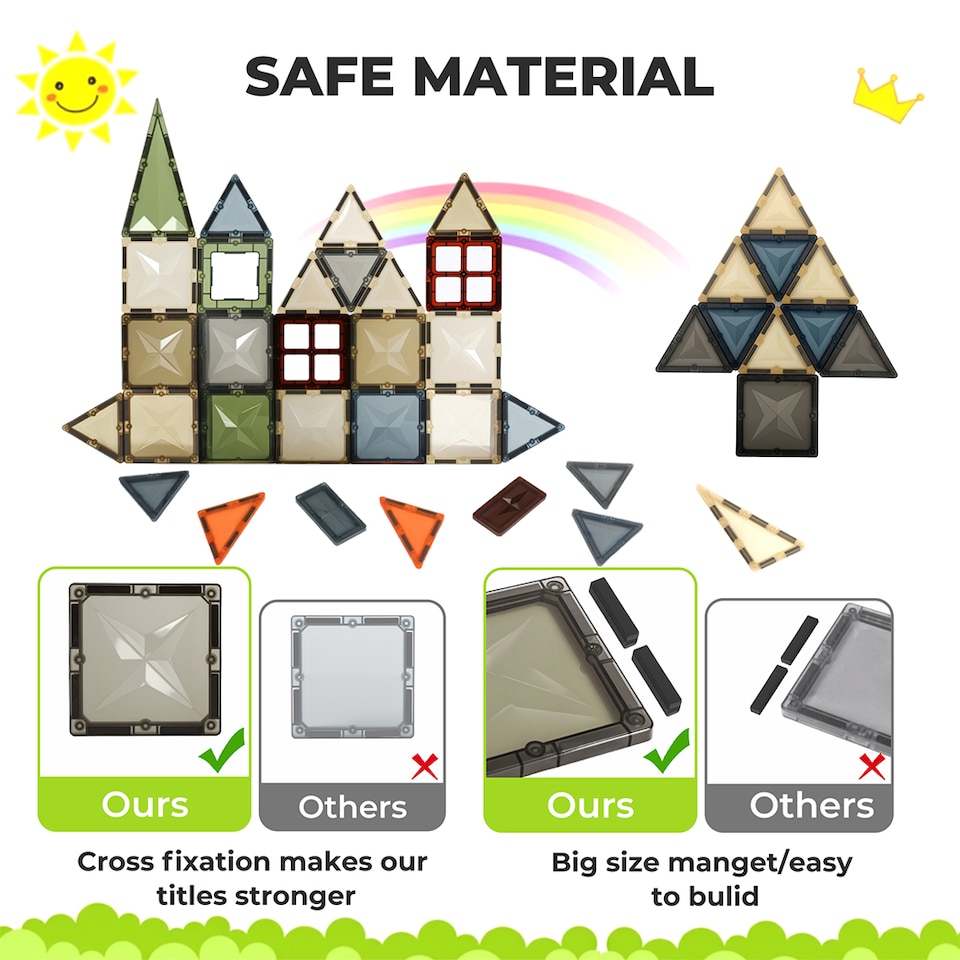 image 1 of Dekko 60pc Magnetic Building Blocks Set STEM Educational Toy for Kids | Multi | Nature