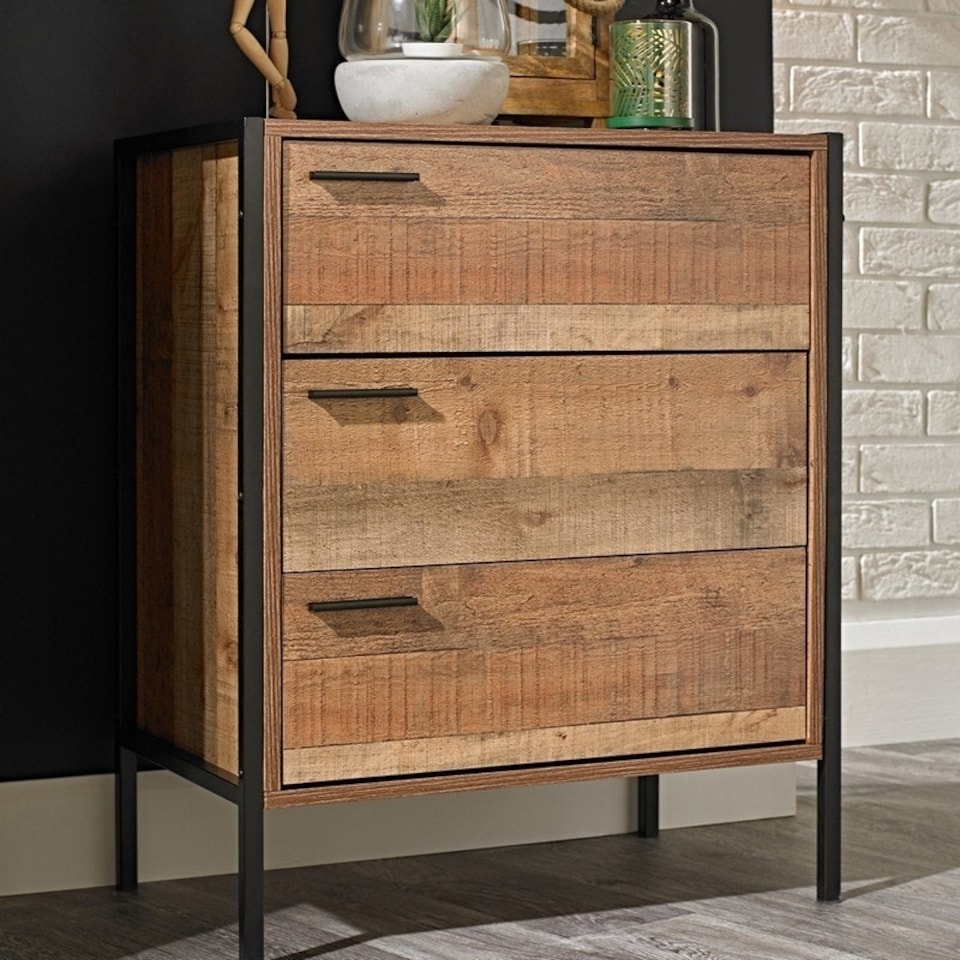 image 1 of Hoxton 3 Drawer Chest - Wood - L40 x W63.8 x H80 cm - Distressed Oak Effect