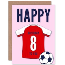 Football Strip Kit Red White Jersey Age 8 Year Old Child Kids 8th Birthday Card