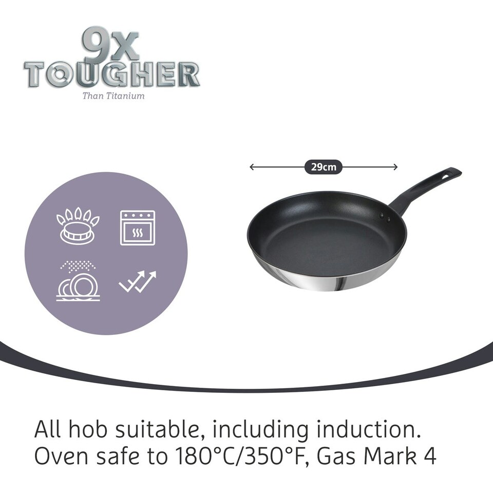 image 1 of Prestige 9 X Tougher Stainless Steel Frying Pan Triple Pack