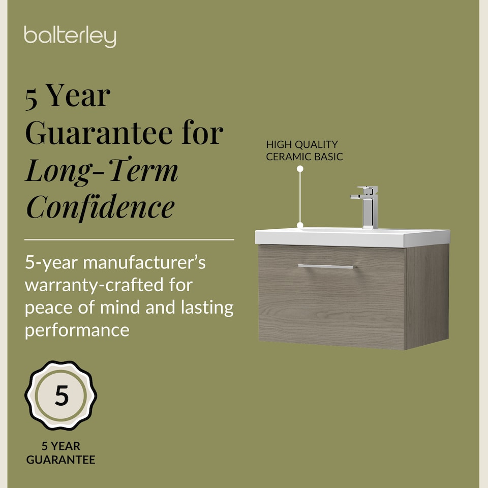 image 1 of Bathroom Wall Hung 1 Soft Close Drawer Vanity Unit, Solace Oak, 610mm | Brown | Solace Oak | 399 x 610 x 390mm