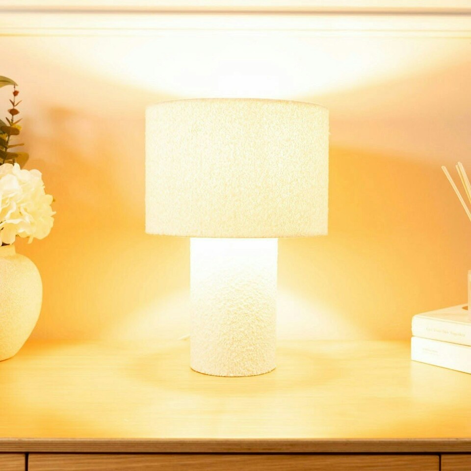 image 1 of ValueLights Ash Natural Cream Boucle Table Lamp with a Drum Shade