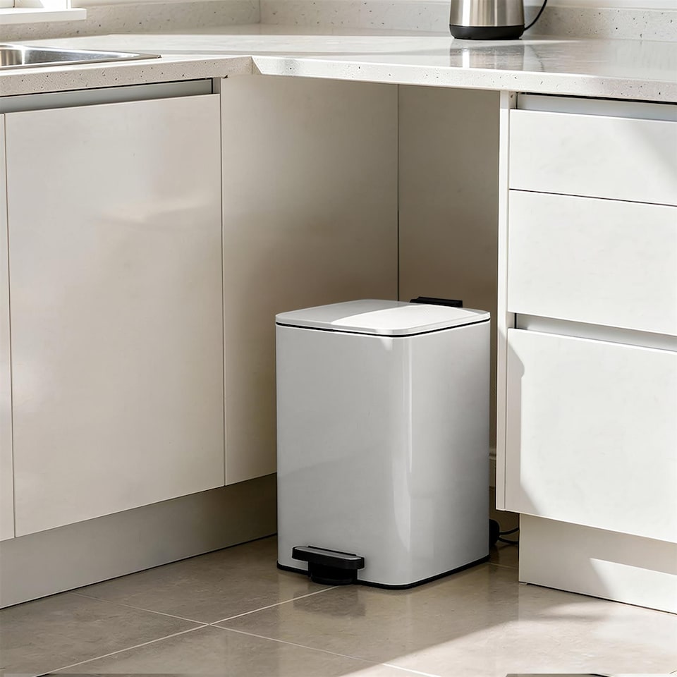 image 1 of Harbour Housewares Square Stainless Steel Kitchen Pedal Bin - 20L | White | White | One Size