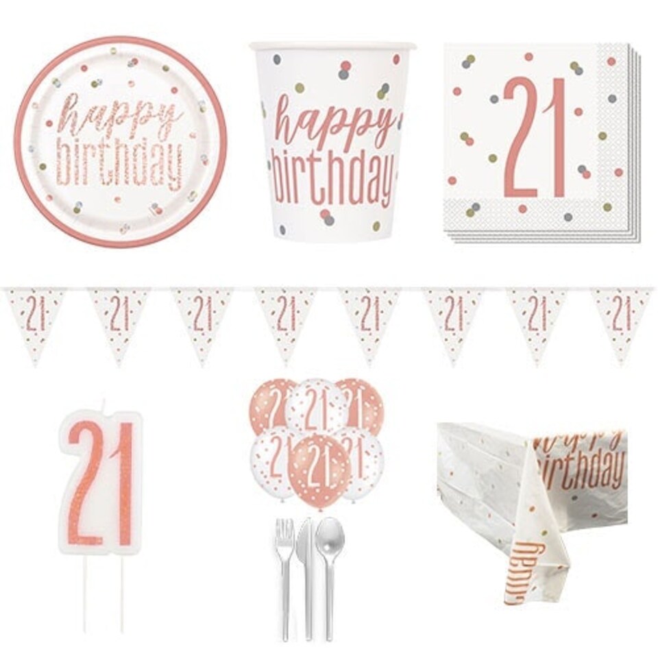 Rose Gold Glitz 21st Birthday 8 Person Deluxe Party Pack