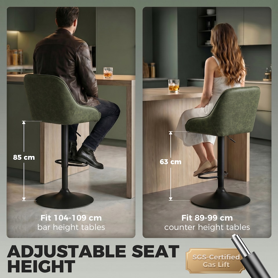 image 1 of HOMCOM Bar Stools Set of 2 Adjustable Swivel Counter Height