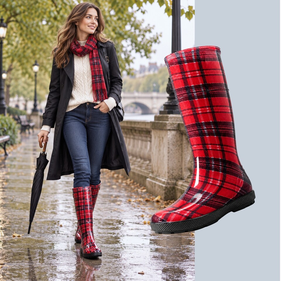 image 1 of Hawai Lady Women's Red Check PVC Rain Wellies EU39