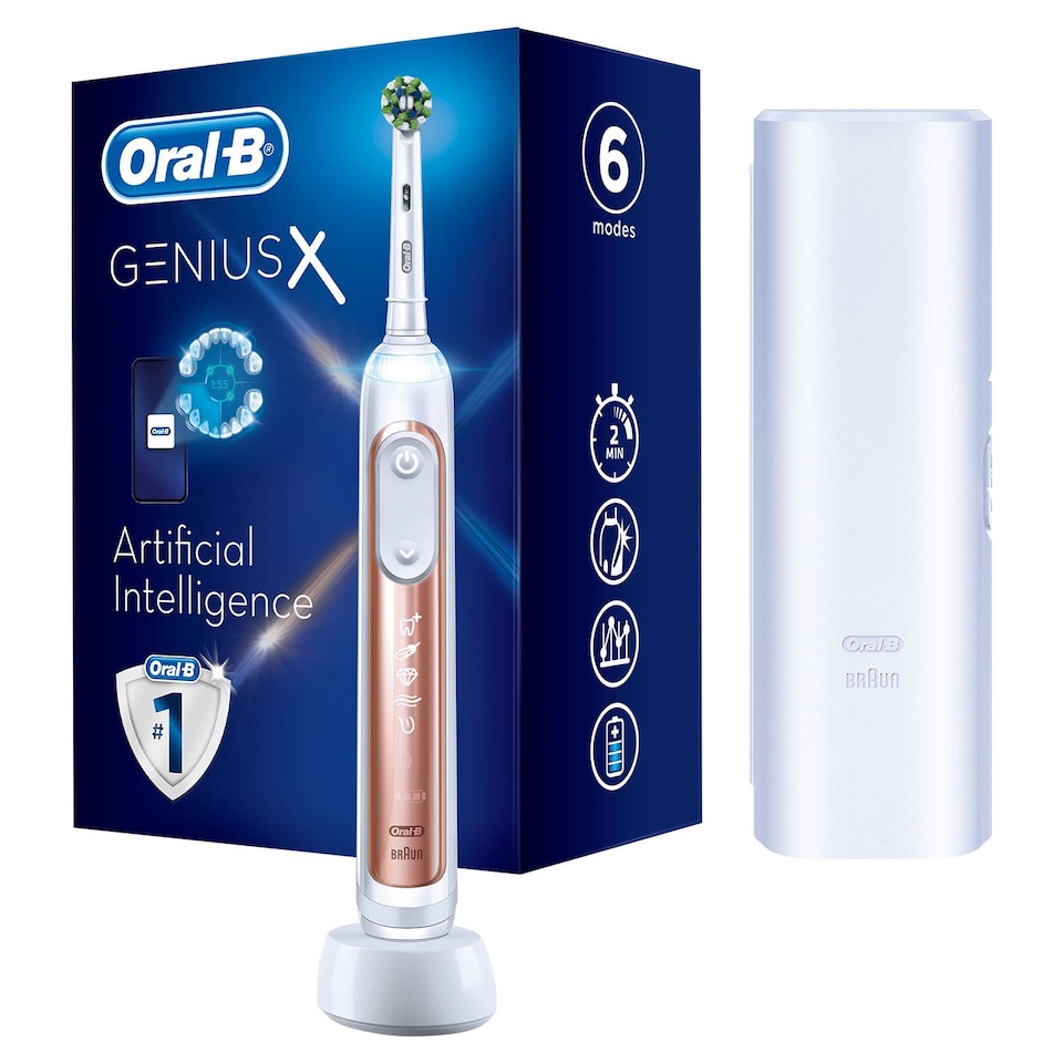 image 1 of Oral-B Genius X Smart Rechargeable Toothbrush with Travel Case, Rose Gold