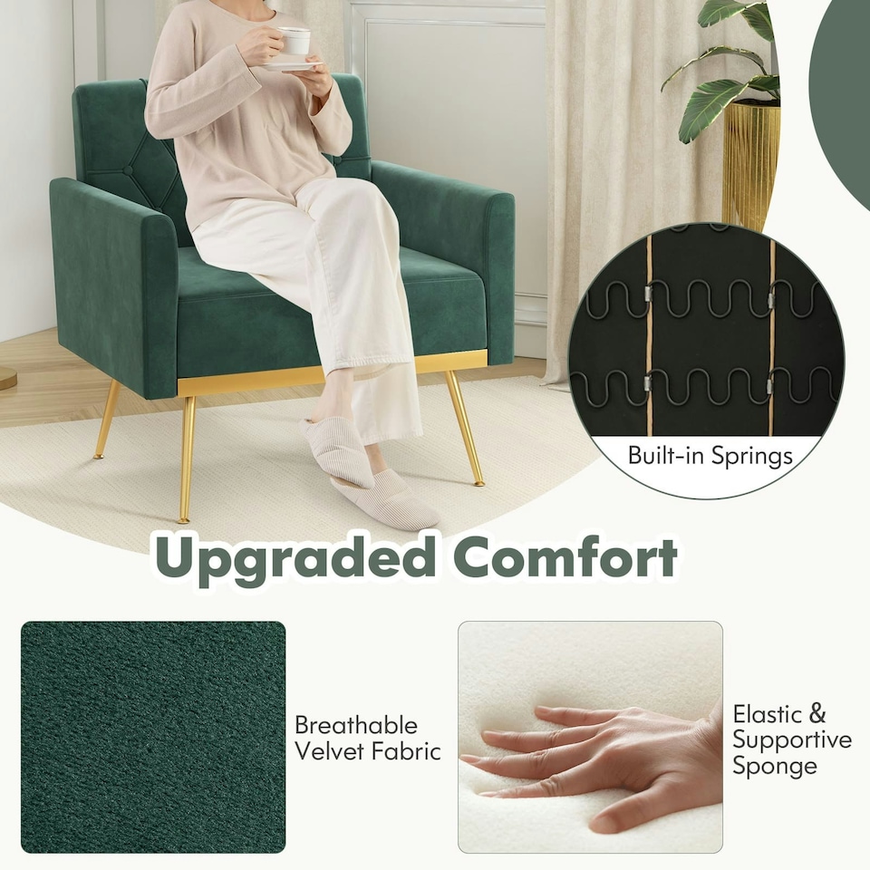 image 1 of COSTWAY Modern Sofa Accent Chair Upholstered Armchair Green