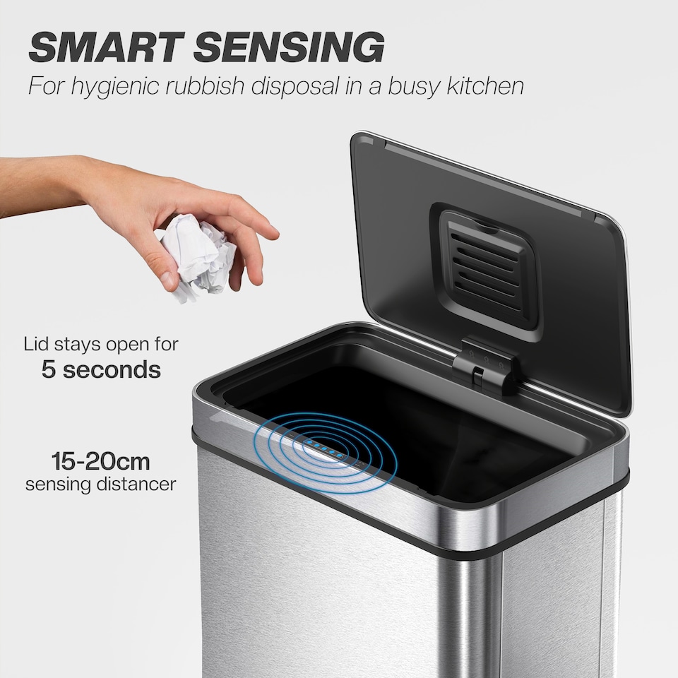 image 1 of HOMCOM 60 L Kitchen Bin with Fingerprint-Proof Stainless Steel, Silver Tone | Silver | Silver Tone