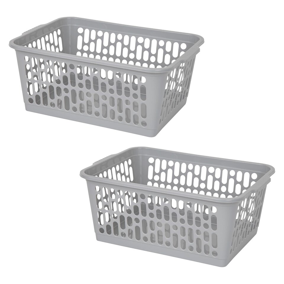 image 1 of 2 x Multipurpose Cool Grey Large Handy Plastic Storage Baskets For Home & Office | Grey