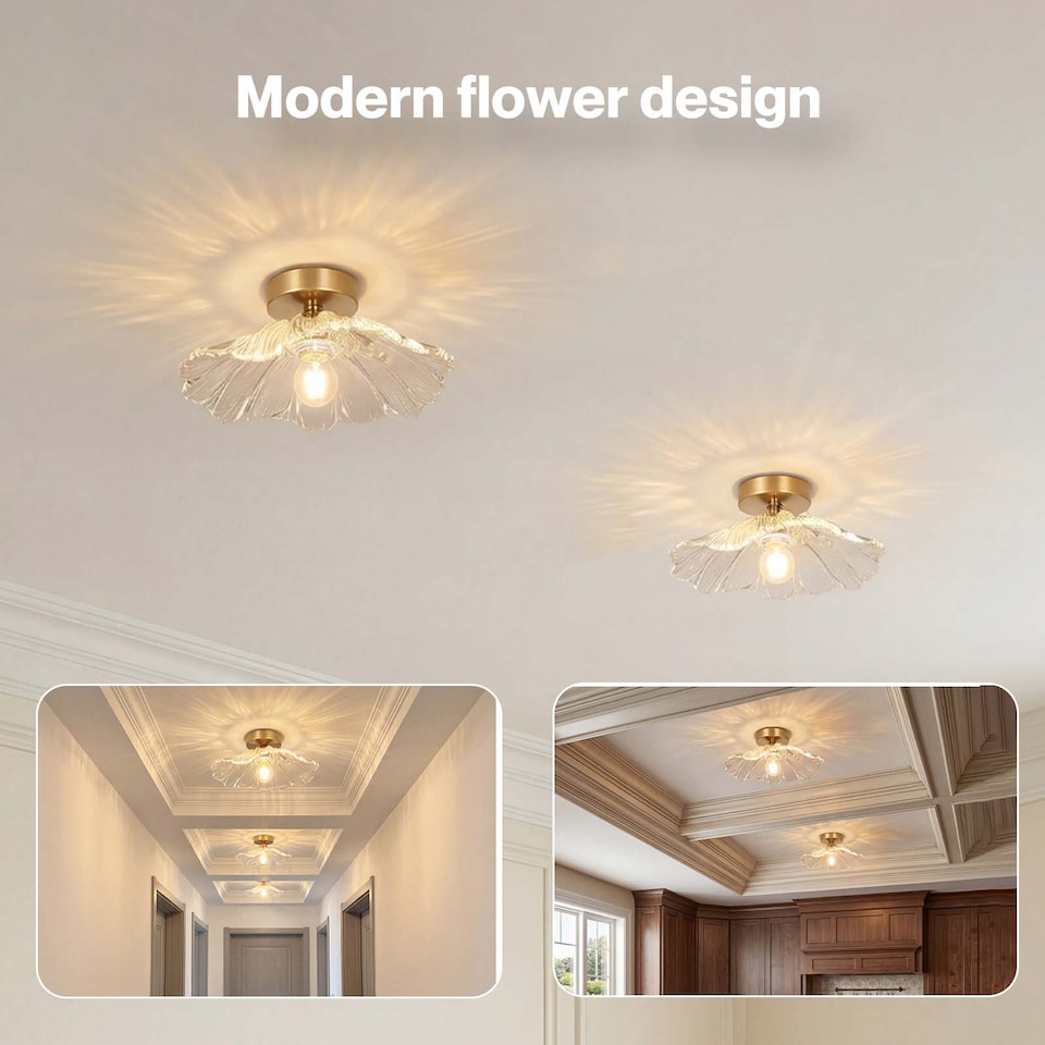 image 1 of Emitto Ceiling Light Flower Clear Glass Fixture Chandelier Flush Mount 2 PCS