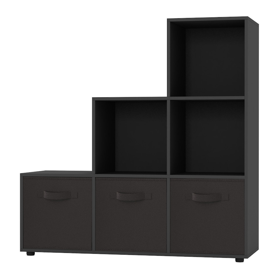 image 1 of 6-Cube Step Shelving Unit With Non Woven Inserts | Black | Black & Black | 1