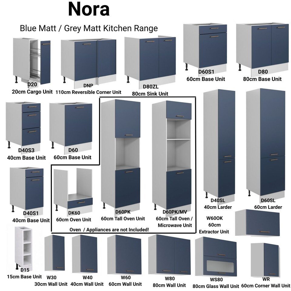 image 1 of Nora Kitchen Wall Cabinet Cupboard Unit - Navy Blue W304xH720mm