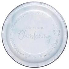 Blue On Your Christening Round Paper Plates 23cm - Pack of 8