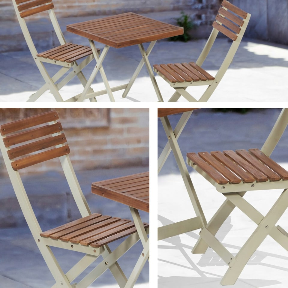 image 1 of Greenhurst Burley Two-Tone Hardwood Bistro Set – Foldable Table & 2 Chairs for Garden or Patio