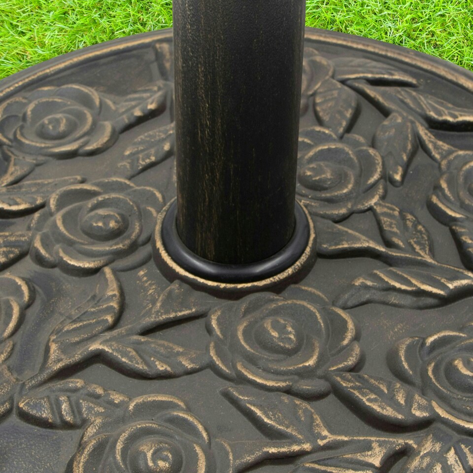 image 1 of GardenKraft 16860 Heavy Duty Resin Rose Style Parasol Base Bronze