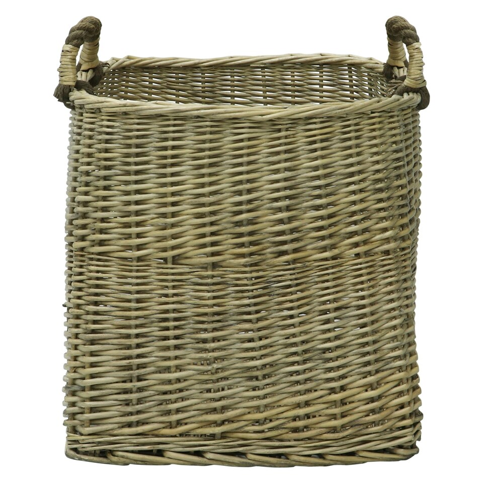 image 1 of JVL Antiques Wash Square Log Basket with Loop Handles, 44x44 x44 cm Brown