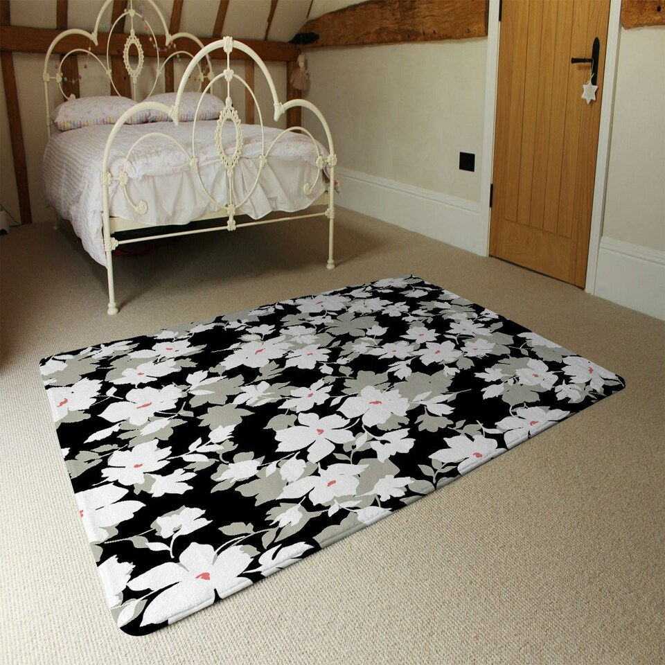 image 1 of Grey, White & Black Flowers (Rug) Grey | XL: 160x230cm