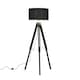 image 3 of ValueLights Black Wood And Silver Chrome Tripod Floor Lamp With Black Gold Drum Shade