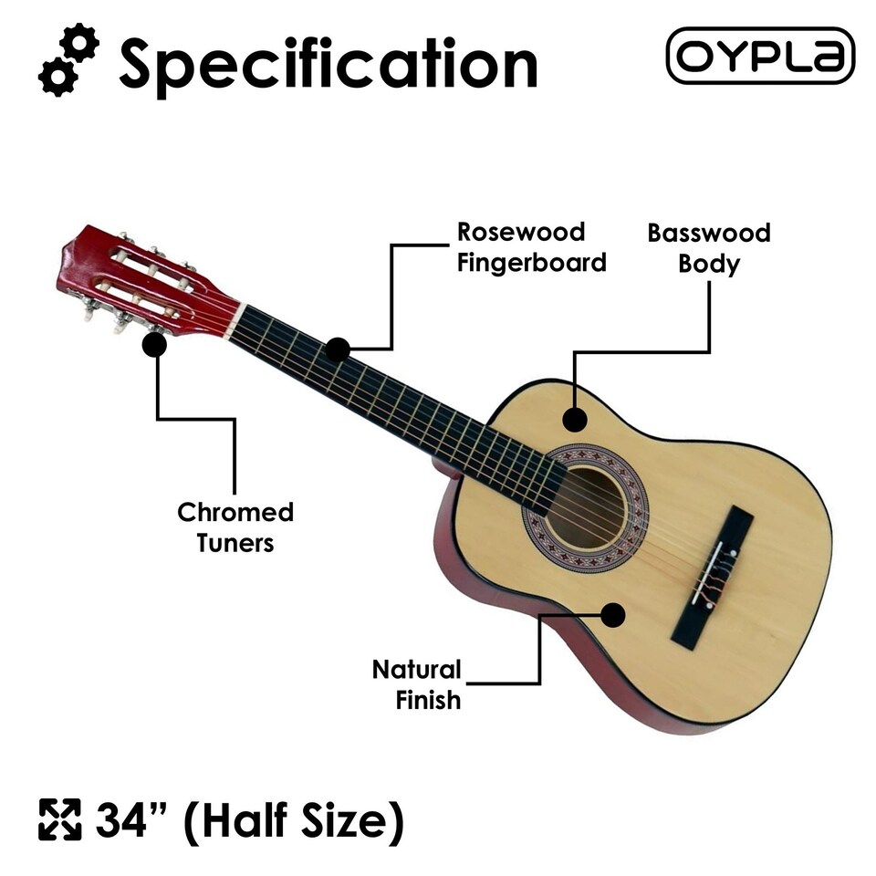 image 1 of 34 Inch Half Size 6 String Classical Acoustic Guitar | Brown