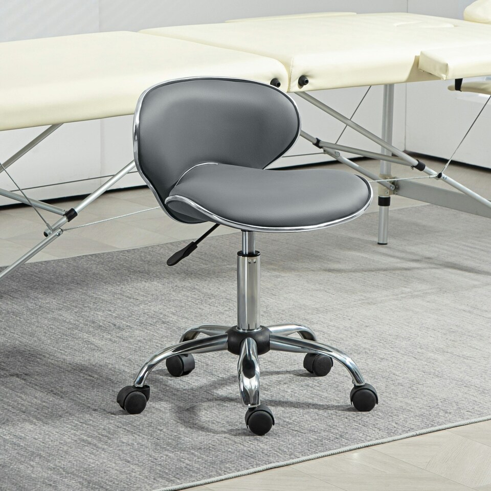 image 1 of HOMCOM Office Chair Beauty Salon Rolling Technician Stool Chair Grey