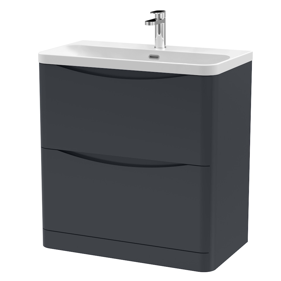 image 1 of Balterley Arch Modern Bathroom Floor Standing 2 Drawer Vanity Unit & Ceramic Basin | Grey | Satin Soft Black
