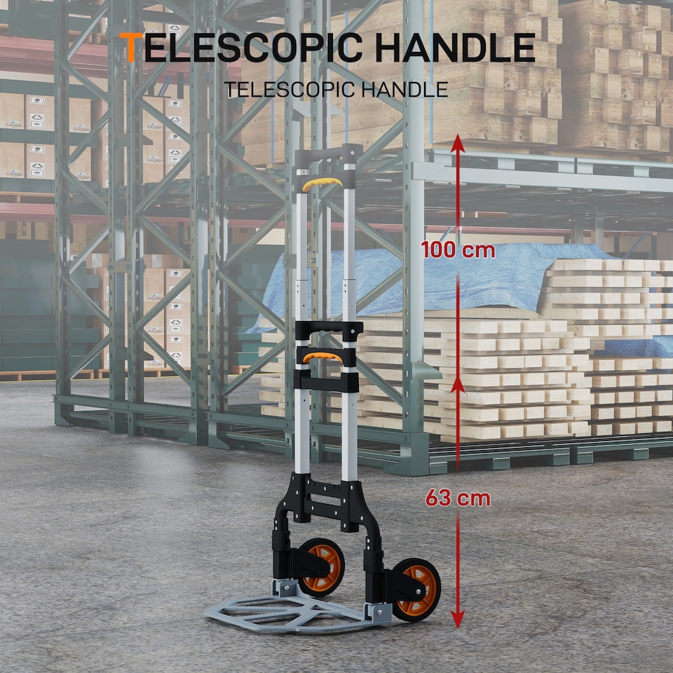 image 1 of HOMCOM Folding Sack Truck, 70kg Lightweight Hand Truck with Wheels, Foldable Trolley Cart with Telescoping Handle for Warehouse, Office, Luggage, Silver Tone