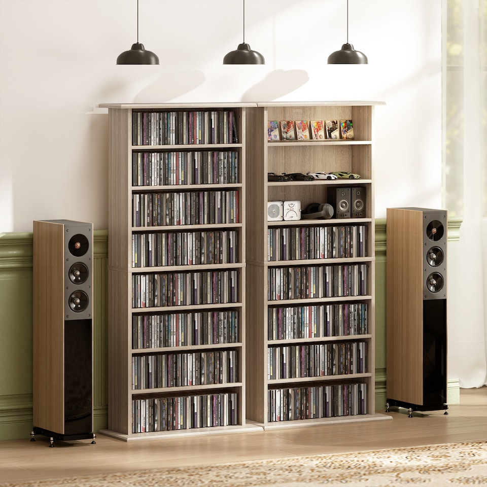 image 1 of HOMCOM CD Storage Unit DVD Tower Blu-ray Storage Shelf for Living Room | Brown | Natural wood finish