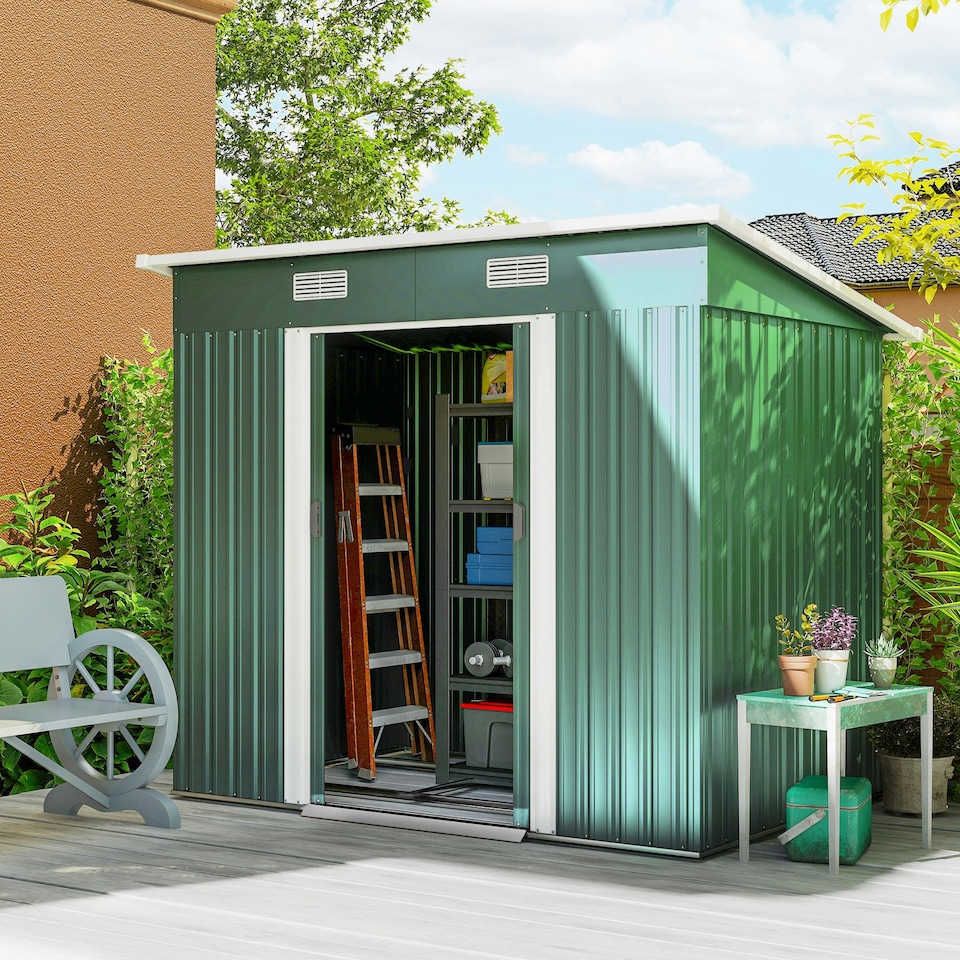 image 1 of Outsunny 7 x 4ft Outdoor Garden Storage Shed for Backyard Patio Green