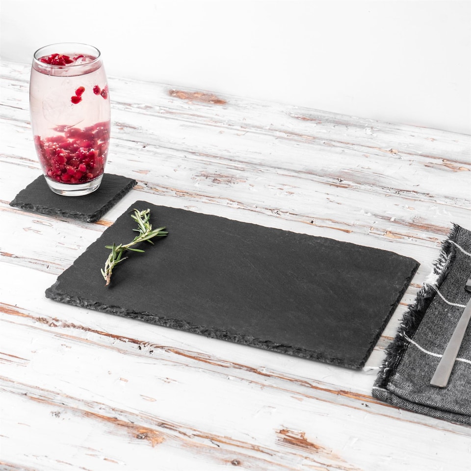 image 1 of Argon Tableware 12 Piece Square Slate Placemats & Coasters Set | Grey | Grey
