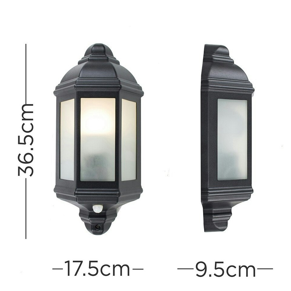 image 1 of ValueLights Kayleigh Black PIR Motion Sensor Outdoor Wall Light & Cool White LED Bulb