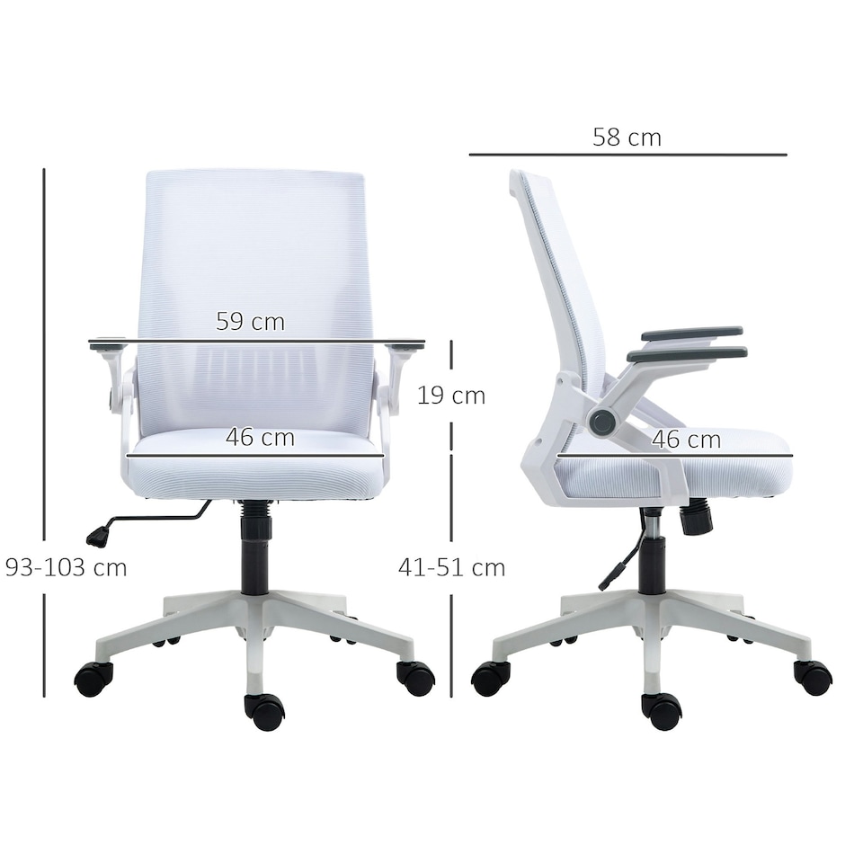 image 1 of Vinsetto Mesh Office Chair for Home with Lumbar Support, Flip-up Arm White