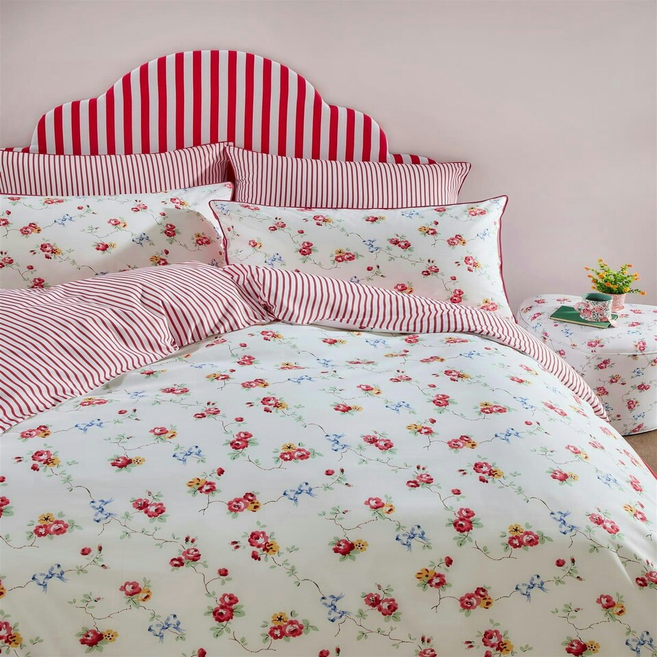 image 1 of Cath Kidston Rose and Bows Duvet Cover Set - Multi Red | King