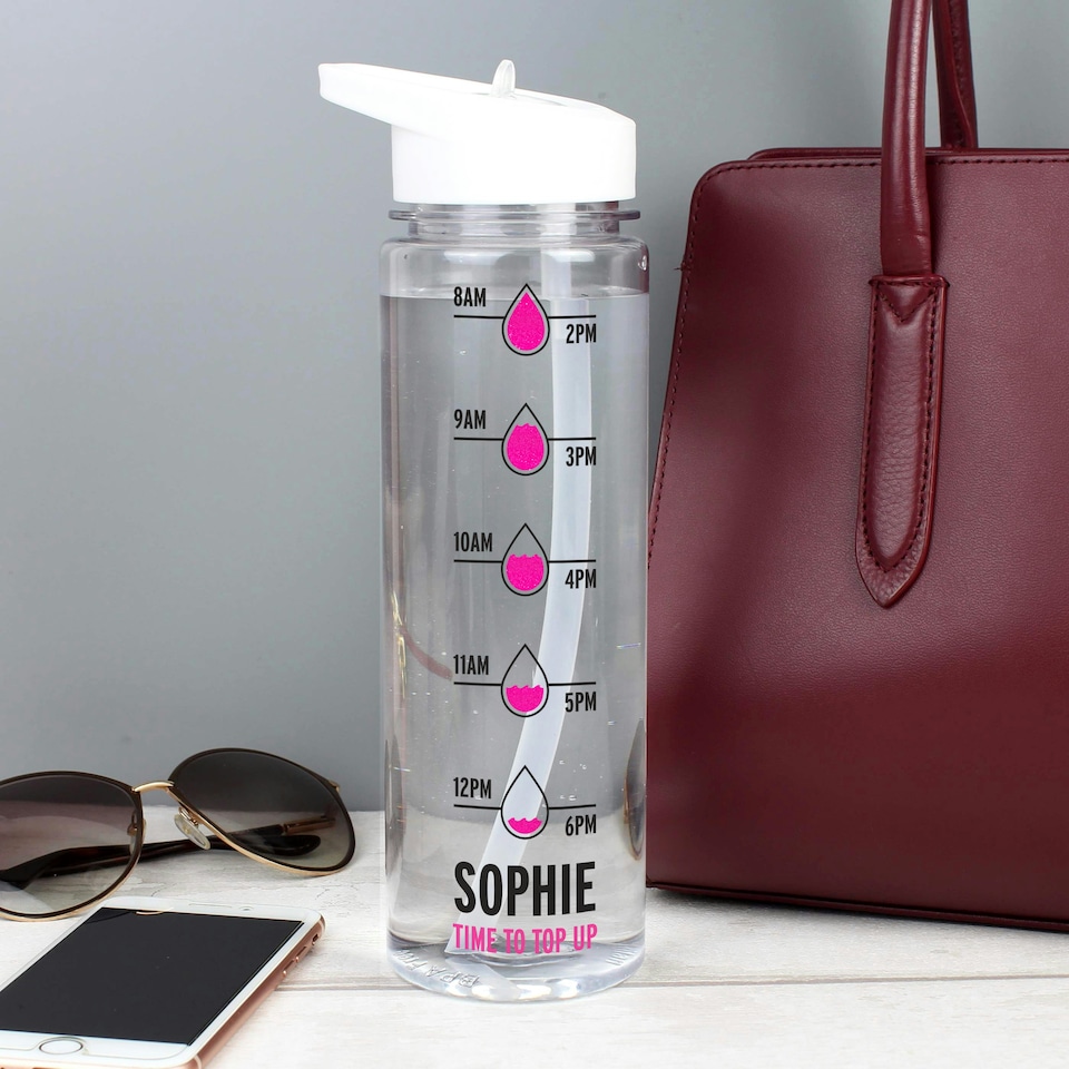image 1 of Personalised Pink 'Hydration Tracker' Water Bottle Clear | One Size