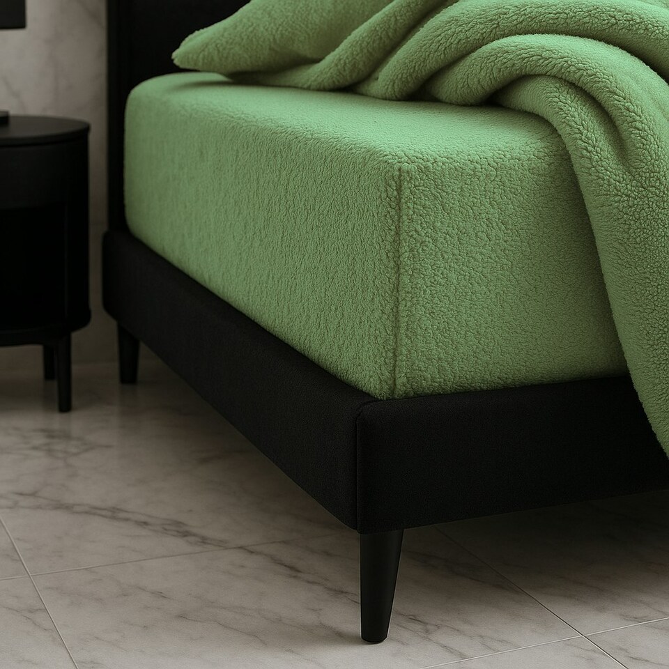 image 1 of Teddy Fitted Sheet 30cm Extra Deep Soft Cuddly Soft Touch Bedding Green | Super King