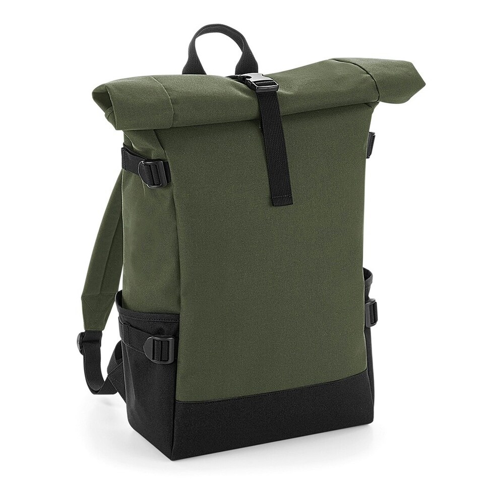 BagBase Block Roll-Top Backpack - Olive/Black - One Size