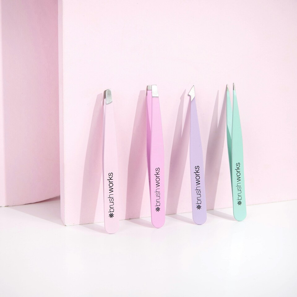 image 1 of Brushworks 4 Piece Combination Tweezer Set - Pastels