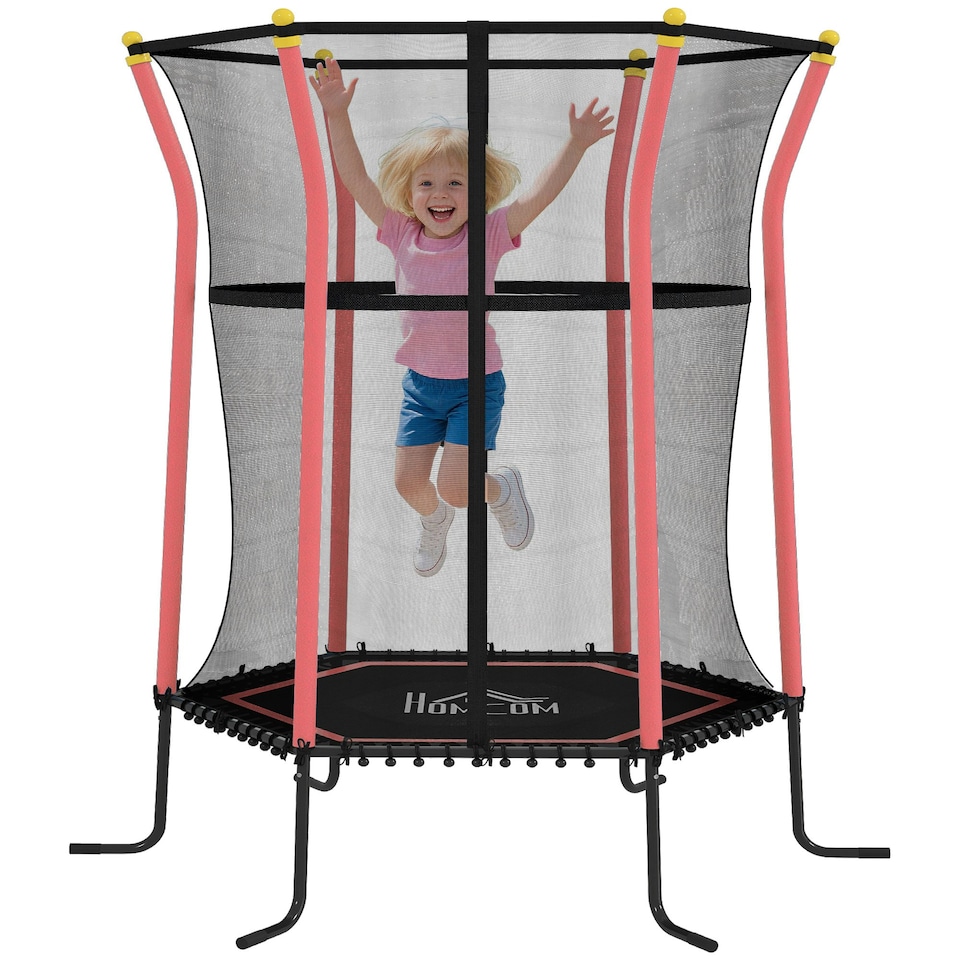 image 1 of HOMCOM 5.4FT Kids Trampoline w/ Enclosure Indoor Outdoor for 3-10 Years Red