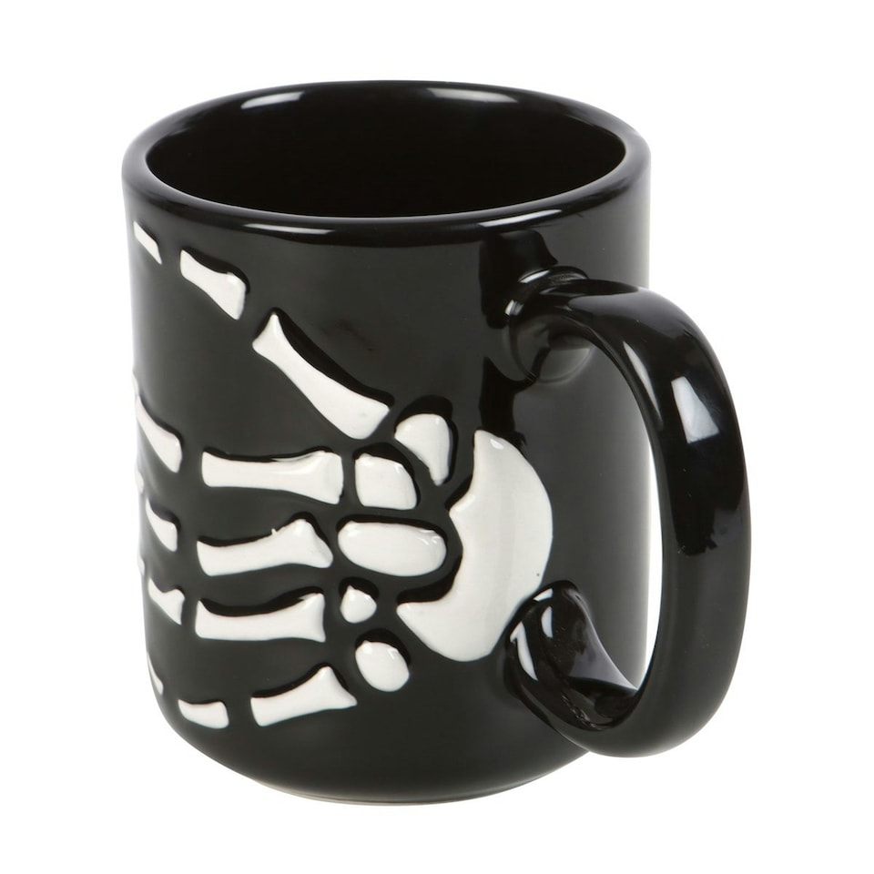 image 1 of Something Different Bats And Bones Skeleton Hand Mug - Black/White - One Size