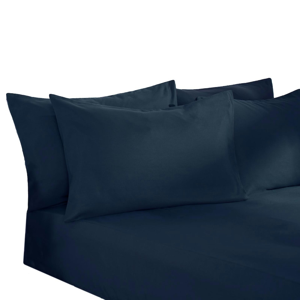 image 1 of OHS Soft Plain Fitted Bed 25cm Deep Elasticated Sheet, Double - Navy Blue