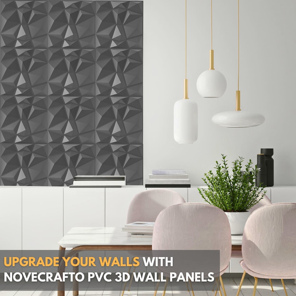 image 1 of NOVECRAFTO Decorative 3D Wall Panels (50cm x 50cm) Diamond Design PVC Cladding Panel